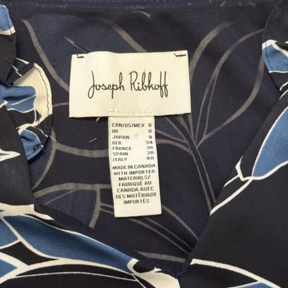 Joseph Ribkoff Blouson Tie Waist Sleeveless Top | Size 6 | Midnight Flora - Picture 5 of 7